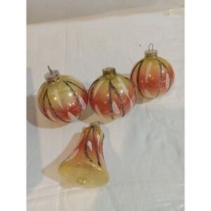 Vintage West Germany Glass Christmas Ornaments Gold Orange Mica Glitter Set of 4